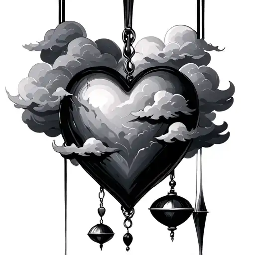 heart, pendulum, clouds fading tattoo design idea