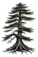 lush spruce tree with roots tattoo design idea