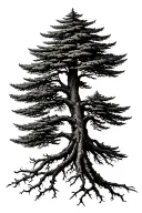 lush spruce tree with roots tattoo design idea