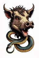 Boar head with snake tattoo design idea