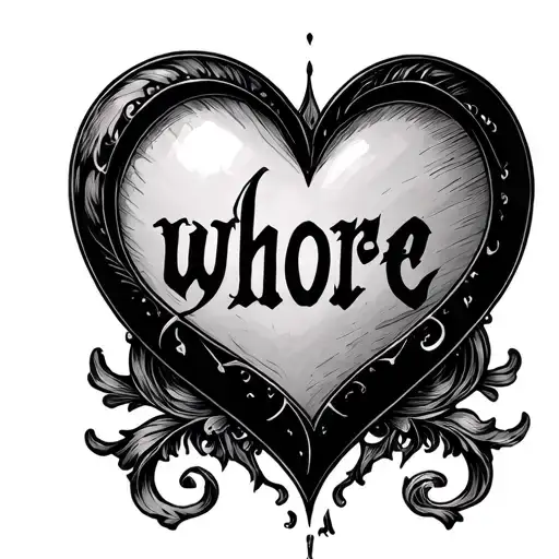 the word "whore" inside a heart tattoo design idea