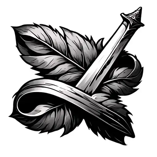 Roman leaf wrapped around a sword tattoo design idea