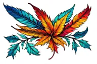 leaves and feathers falling tattoo design idea