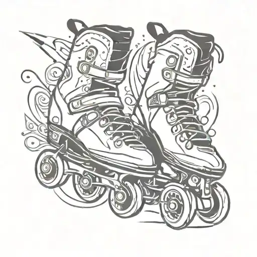 inline skates son wife science fiction scene tattoo design idea