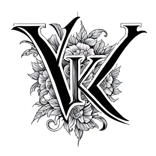 design combained with initials V K S H G P carved tattoo design idea