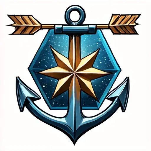 Small Anchor, north pole star, arrow, pentagon shape tattoo design idea