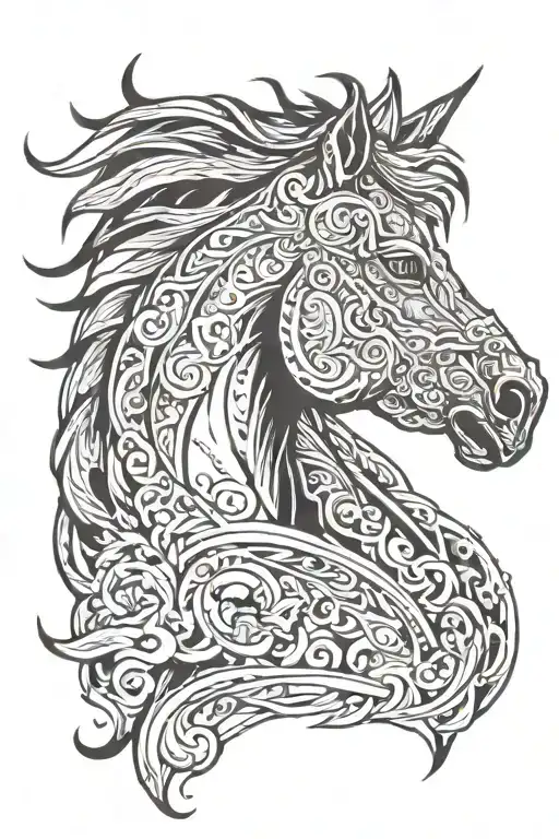 fire horse head profile holding tattoo design idea