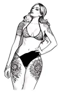 tattoo woman ware bikini show whole body standing Sideway tattoo design idea