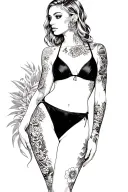 tattoo woman ware bikini show whole body standing Sideway tattoo design idea