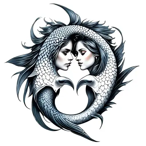 Gemini man, Pisces women tattoo symbolize in love together tattoo design idea
