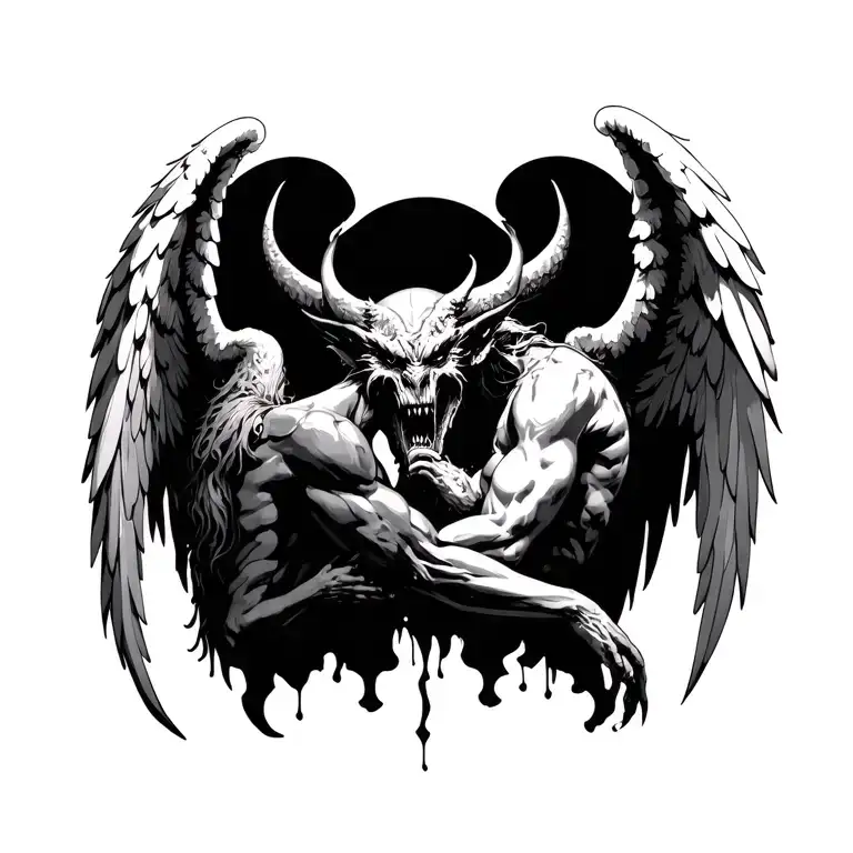 angels vs demon tattoo design idea