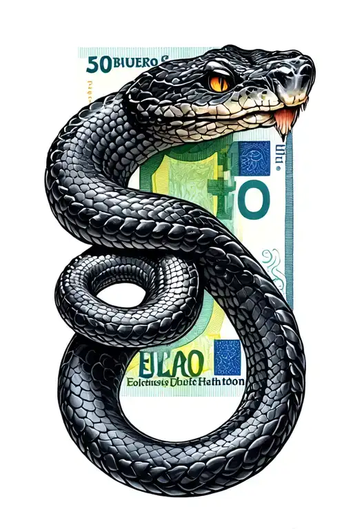 snake and euro note tattoo design idea