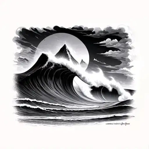 surfing ocean mountain tattoo design idea