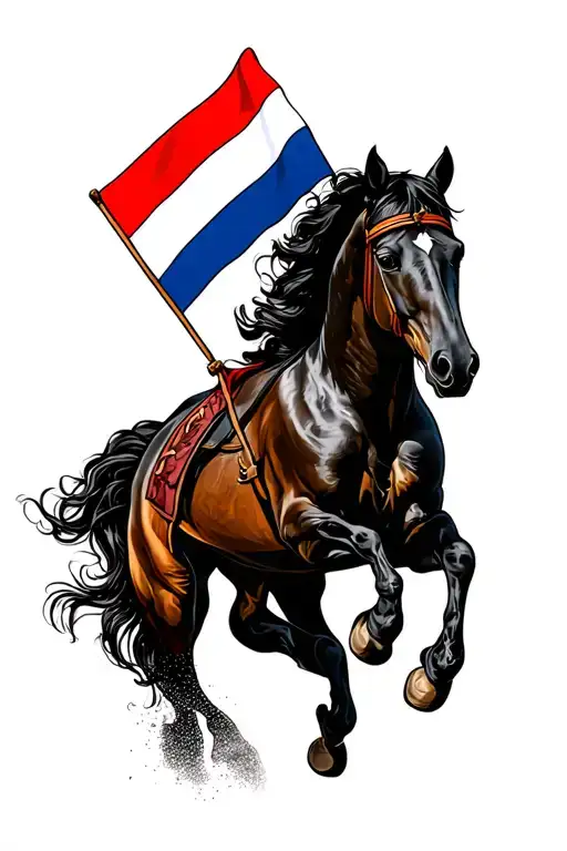 Frisian flag and Fresian Horse jumping tattoo design idea