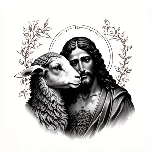 Jesus and lamb peacefully coexisting tattoo design idea