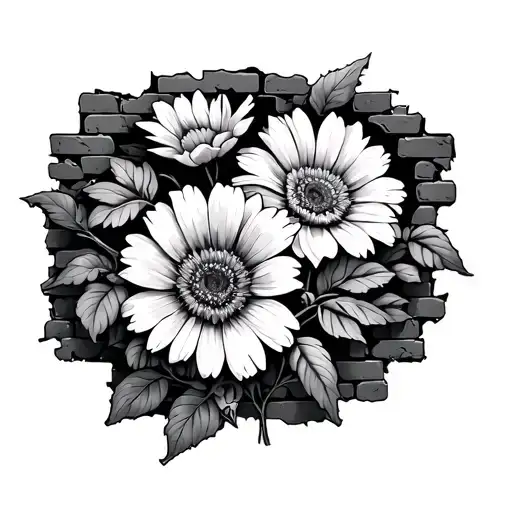 Flowers grown out a brick wall being torn tattoo design idea