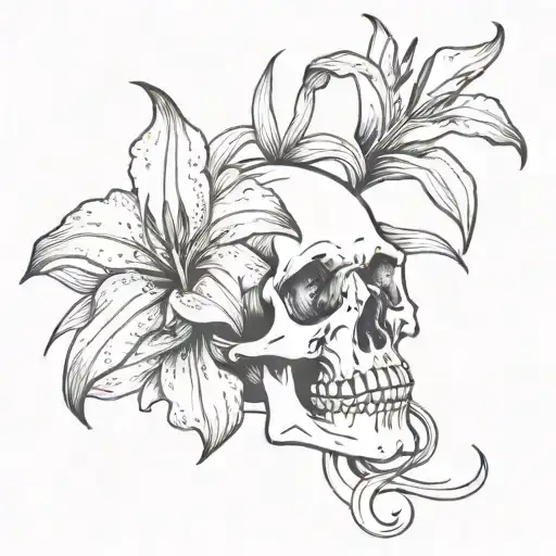  skull with stargazer lilly tattoo design tattoo design idea