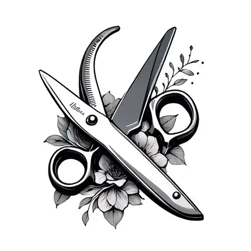 straight razor and scissors  tattoo design idea