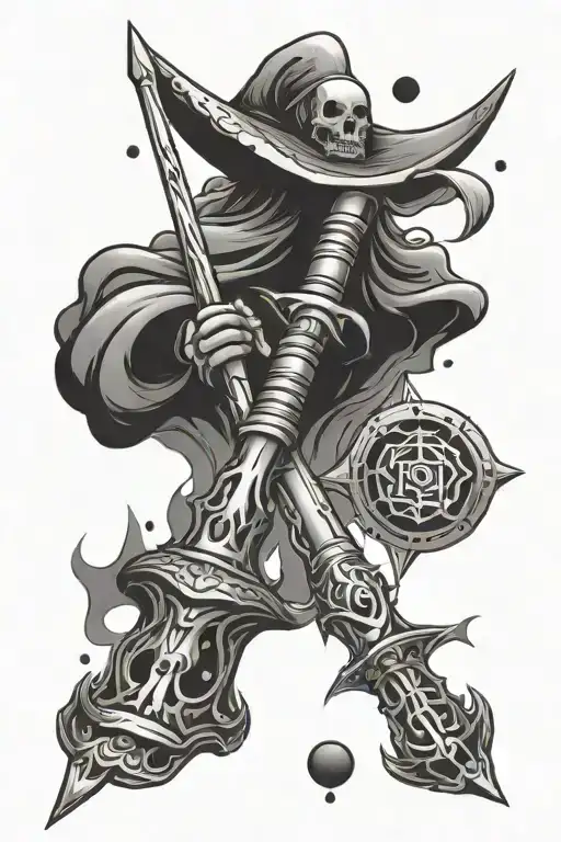 binary and magic wand tattoo design idea