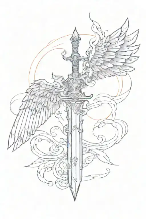 holy sword with angel wing left one tattoo design idea