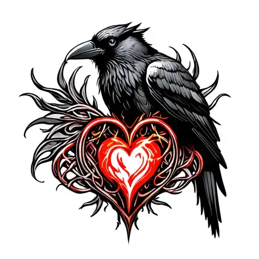 celtic crow and firey heart tattoo design idea