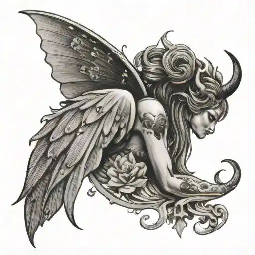 faceless fairy wings taurus zodiac sign tattoo design idea