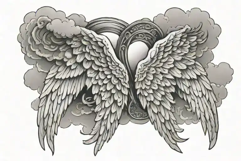 angel wings with clouds tattoo design idea