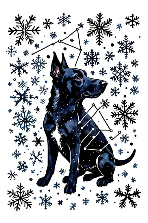 canis major constellation made of snowflakes inside a dog silhouette tattoo design idea