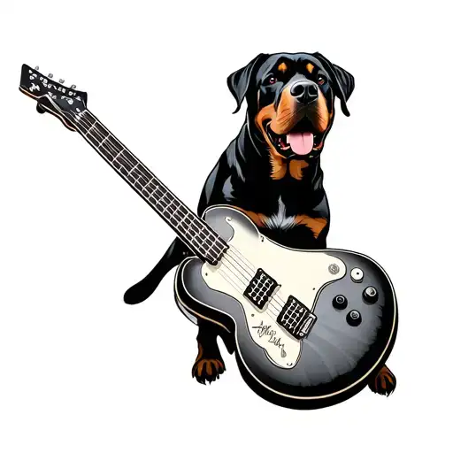 Rottweiler, harley davidson, electric guitar tattoo design idea