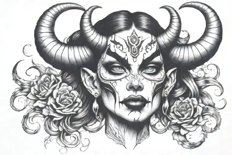 demon woman face tattoo design idea