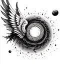  Fibonacci spiral, onesided wings attached to it with some elements of trees and planet as in staurn and north star on s tattoo design idea
