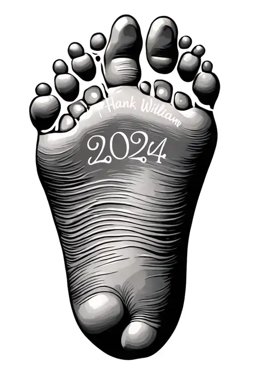 infant footprints with Hank William 2024 written tattoo design idea