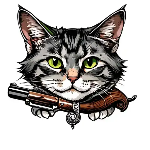 cowboy cat with a gun tattoo design idea