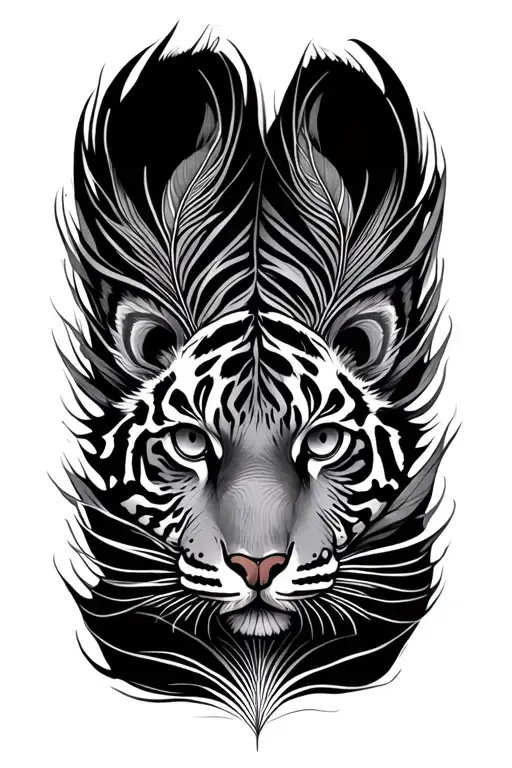 peacock feather with tiger face tattoo design idea