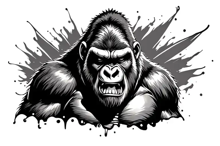 angry silver back gorilla face coming out of chest tattoo stencil  tattoo design idea
