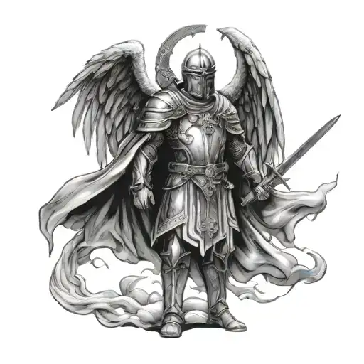 crusader man angel tattoo design idea