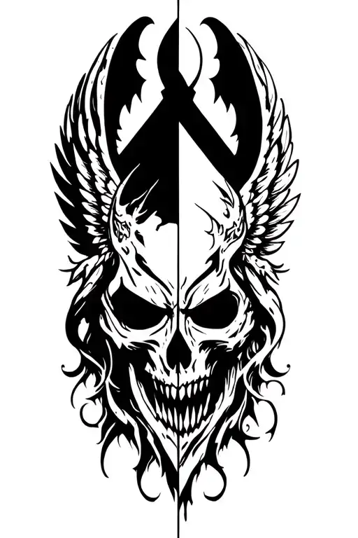 reaper and angel half demon tattoo design idea