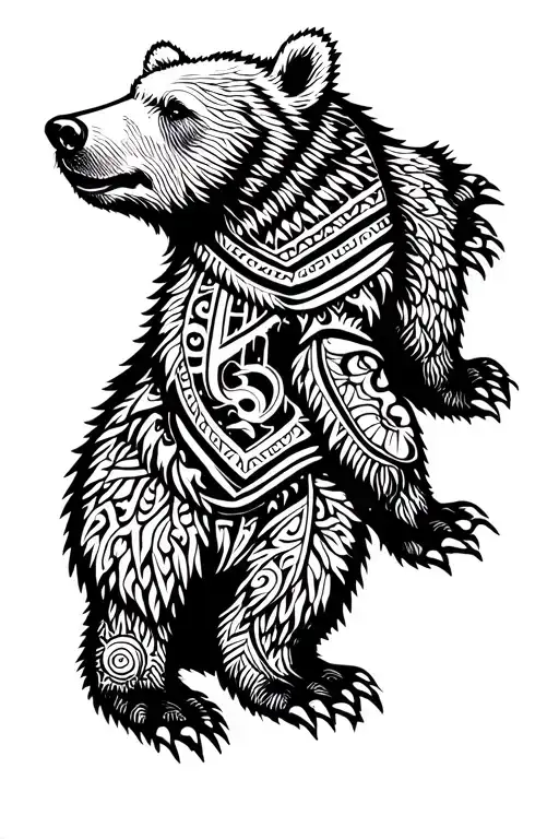 Black white tattoo where the outline of the Chukchi Autonomous Okrug is depicted, white bears should also be present tattoo design idea
