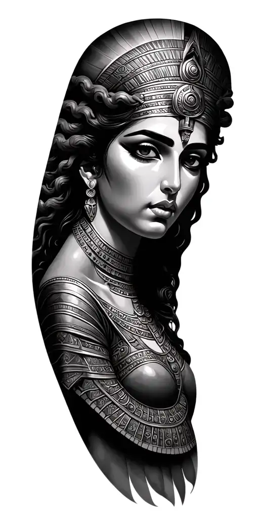 Egyptian Goddesses sleeve tattoo including Medusa tattoo design idea