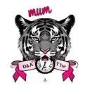 A chest tattoo with a tiger with a cancer ribbon and  the name mum on it with a clock with Roman numerals saying the da tattoo design idea