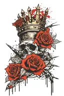 crown on top of dagger with roses tattoo design idea