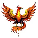 front facing phoenix with wings up for placement with a long tail going downward tattoo design idea