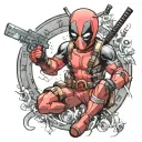 kid deadpool full color tattoo design idea