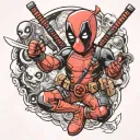 kid deadpool full color tattoo design idea