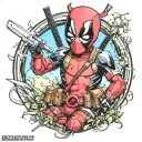 kid deadpool full color tattoo design idea