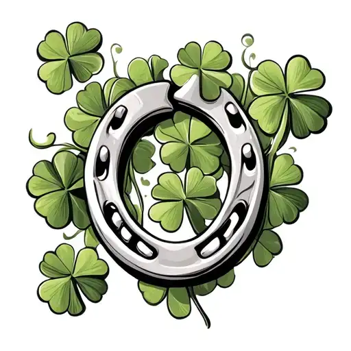 Horseshoe with four leaf clovers tattoo design idea
