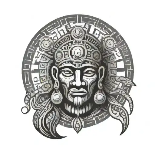 the inca god inti with the zodiac signs on a tribal  pattern round design tattoo design idea