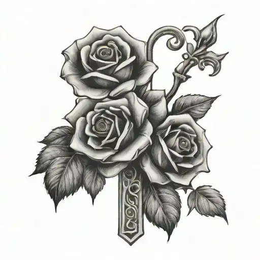 Roman's 8:28, cross, rose 8.24.22 tattoo design idea