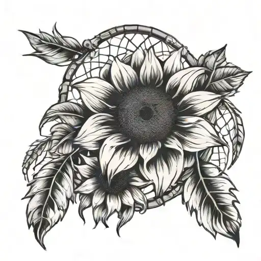 sunflower and dreamcatcher tattoo design idea