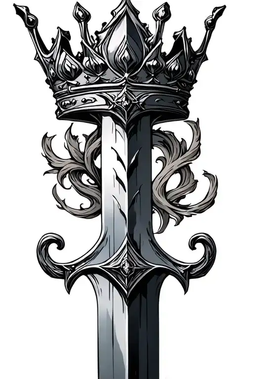 simple Excalibur sword with crown tattoo design idea